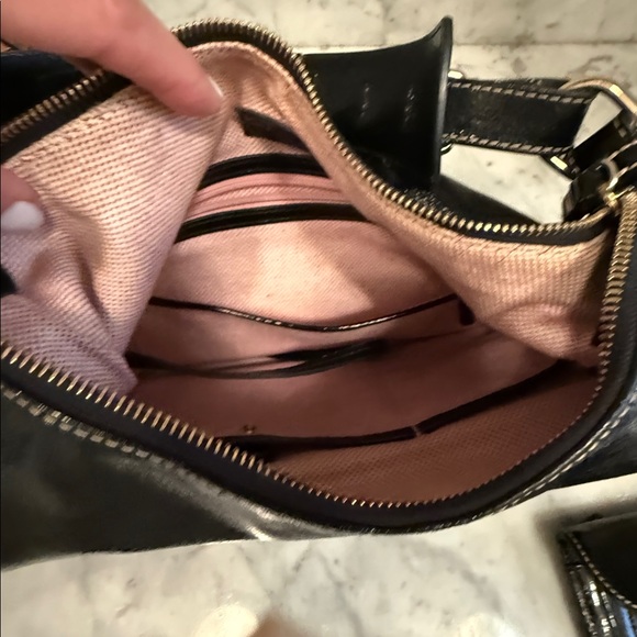 Black patent Leather Dooney and Bourke hobo bag and matching wallet